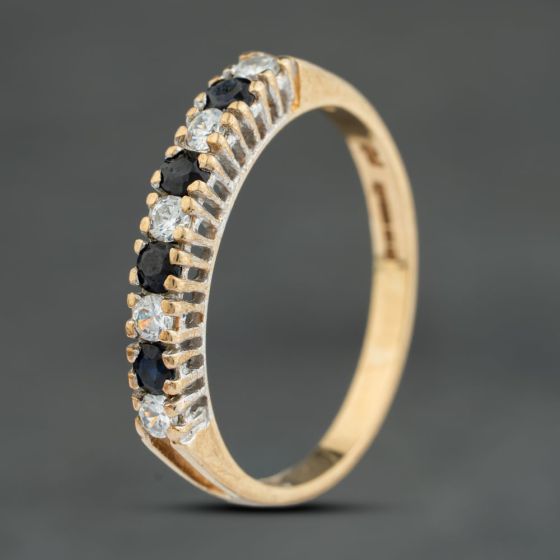 Second Hand 9ct Yellow Gold Sapphire & Cubic Zirconia Half Eternity Ring 41103955