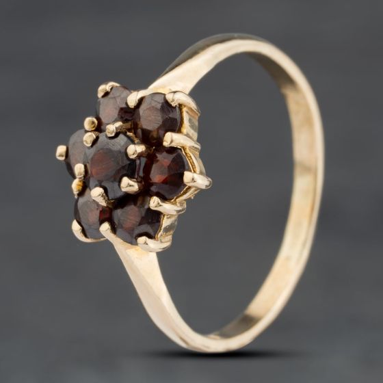 Second Hand 9ct Yellow Gold Garnet Flower Cluster Ring 41103962