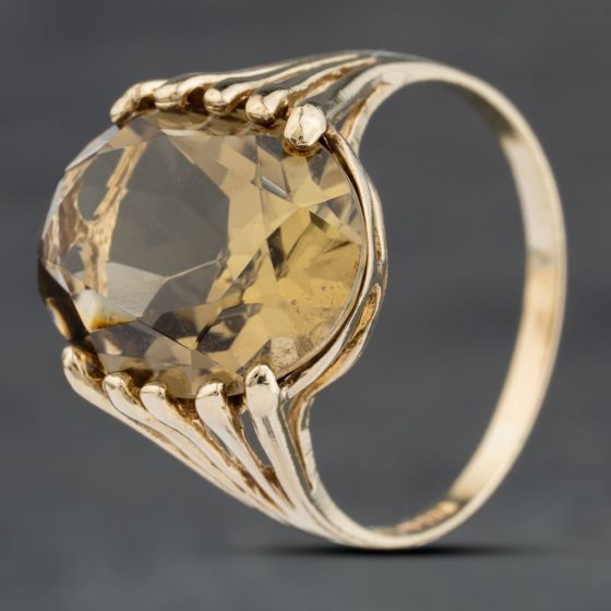Second Hand 9ct Yellow Gold Smoky Quartz Large Oval Tension Set Dress Ring 41103966