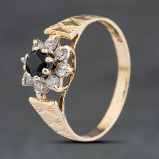 Second Hand 9ct Yellow Gold Sapphire & Cubic Zirconia Flower Cluster Ring 41103968