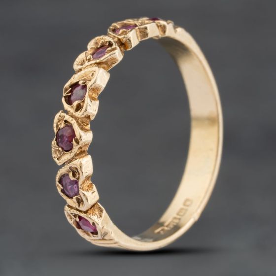 Second Hand 9ct Yellow Gold Ruby Heart Shaped Half Eternity Ring 41103977