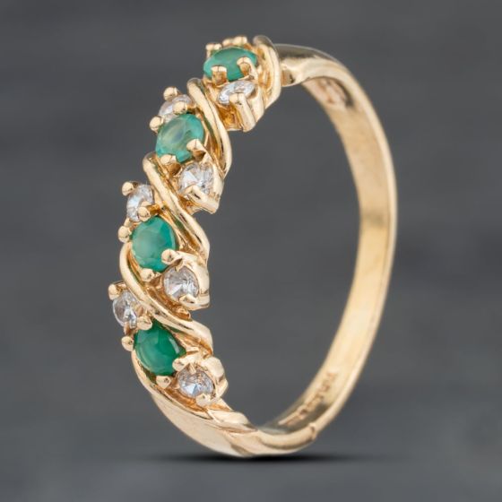 Second Hand 9ct Yellow Gold Emerald & Cubic Zirconia Three Row Half Eternity Ring 41103980