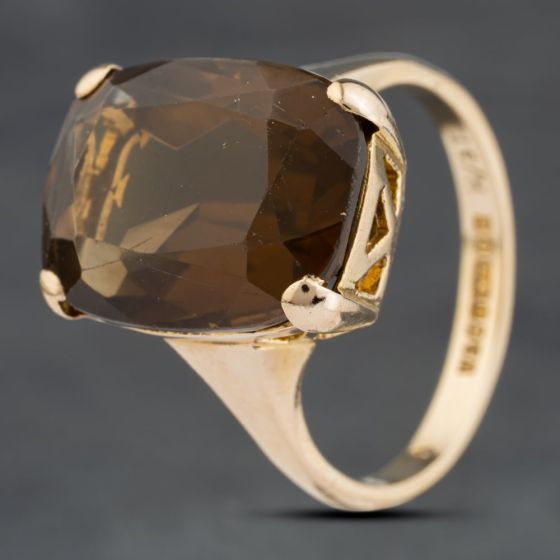 Second Hand 9ct Yellow Gold Smoky Quartz Large Oblong Dress Ring 41103985