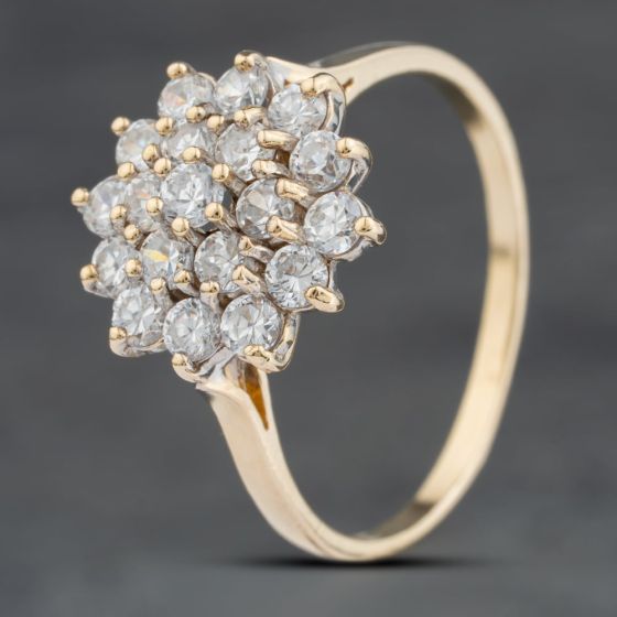 Second Hand 9ct Yellow Gold Cubic Zirconia Large Cluster Ring 41103994