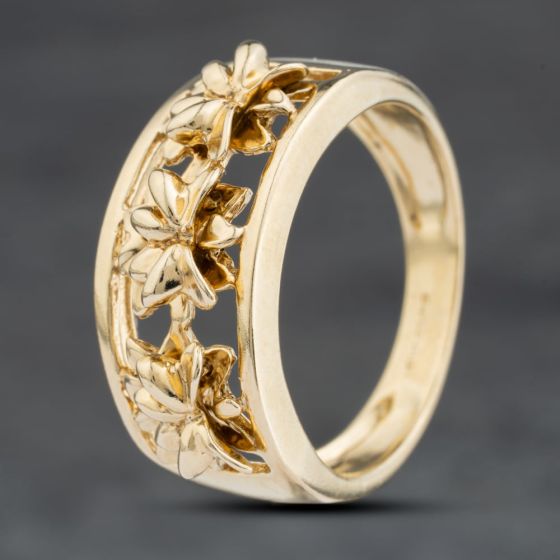 Second Hand 9ct Yellow Gold Flowers Dress Ring 41103996