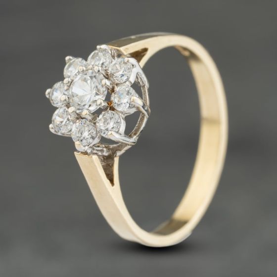 Second Hand 9ct Yellow Gold Cubic Zirconia Flower Cluster Ring 41103999