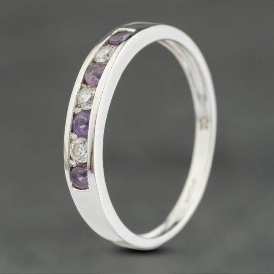 Second Hand 9ct White Gold Amethyst & Cubic Zirconia Half Eternity Ring 41104004