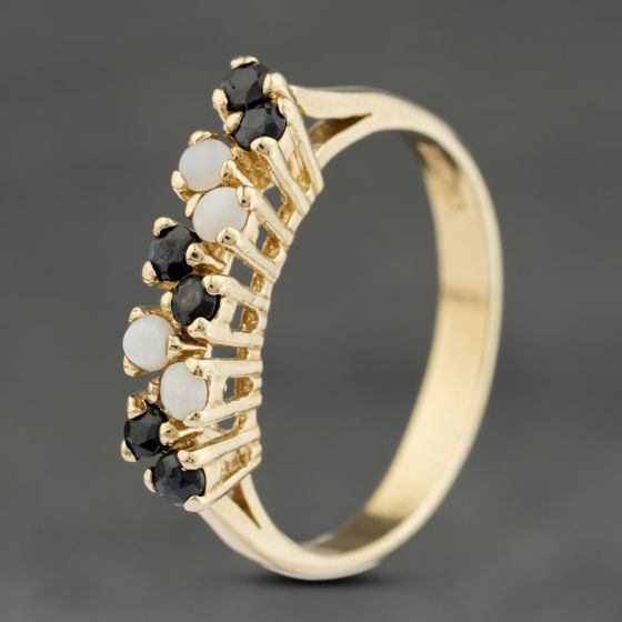 Second Hand 9ct White Gold Opal & Sapphire Two Row Ring 41104006