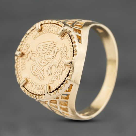 Second Hand 9ct Yellow Gold Pesos Stamped Coin Ring 41104011