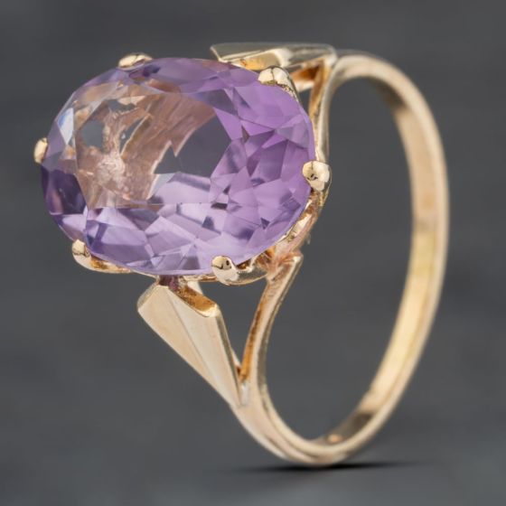 Second Hand Vintage Yellow Gold Amethyst Oval Dress Ring 41104031