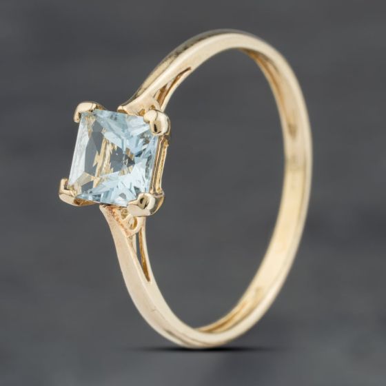 Second Hand 9ct Yellow Gold Aquamarine Square Dress Ring 41104036