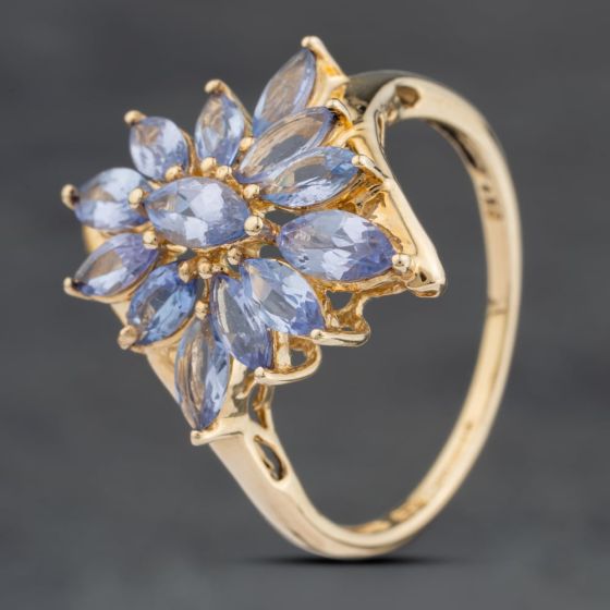 Second Hand 9ct Yellow Gold Tanzanite Cluster Ring 41104038