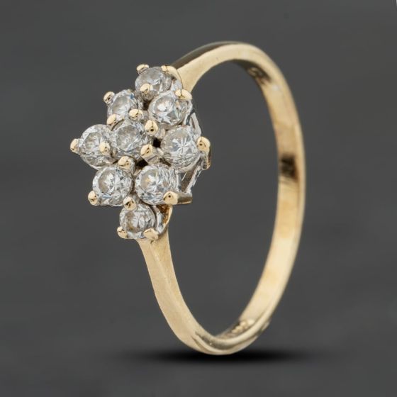 Second Hand 9ct Yellow Gold Cubic Zirconia Boat Shaped Cluster Ring 41104042