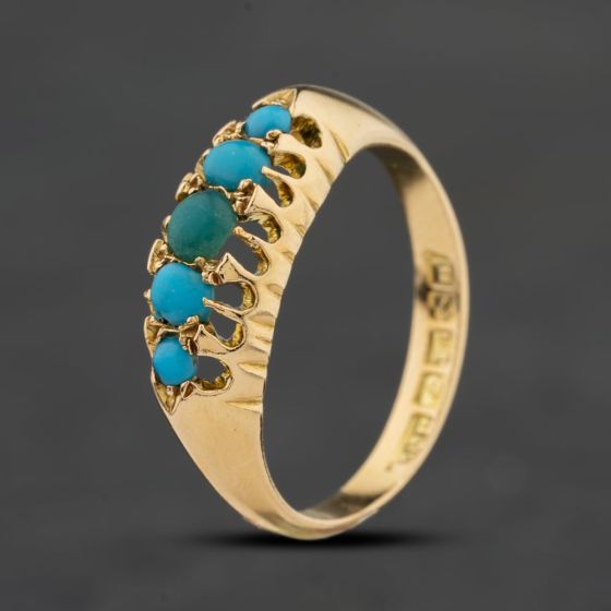 Second Hand Antique 18ct Yellow Gold Turquoise Claw Set Five Stone Ring 41104044