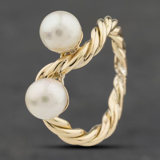 Second Hand 9ct Yellow Gold Cultured Pearl Rope Twist Dress Ring 41104067
