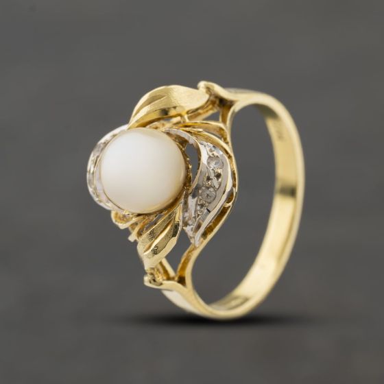 Second Hand 14ct Yellow Gold Cultured Pearl & Spinels Dress Ring 41104076