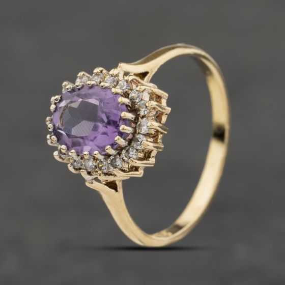 Second Hand Vintage Yellow Gold Amethyst & Cubic Zirconia Oval Cluster Ring 41104078