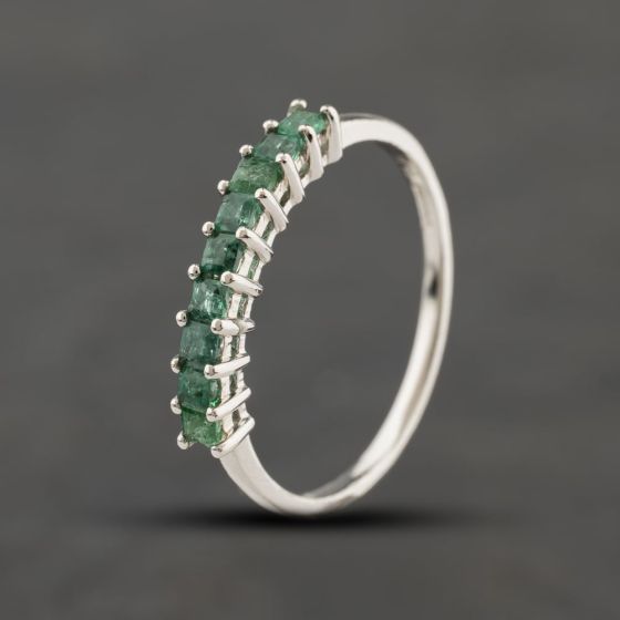 Second Hand 9ct White Gold Emerald Square Cut Half Eternity Ring 41104083