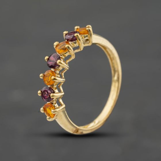 Second Hand 9ct Yellow Gold Pink Tourmaline & Orange Garnet Half Eternity Ring 41104087