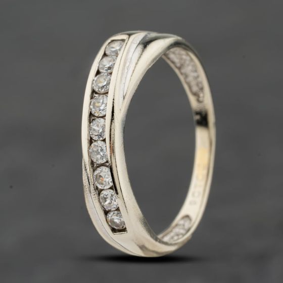 Second Hand 9ct White Gold Cubic Zirconia Crossover Half Eternity Ring 41104105