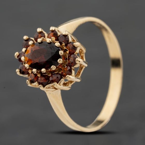 Second Hand 9ct Yellow Gold Garnet Oval Cluster Ring 41104108