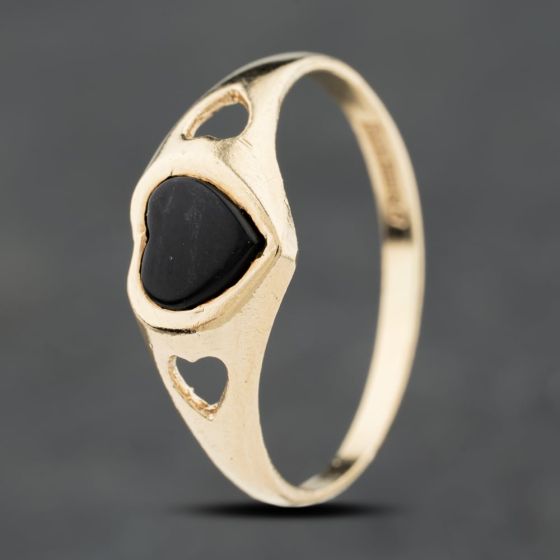 Second Hand 9ct Yellow Gold Onyx Heart Shape Signet Ring 41104123