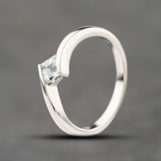 Second Hand 9ct White Gold Aquamarine Square Cut Dress Ring 41104166
