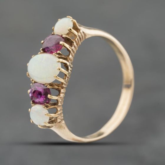 Second Hand Vintage Yellow Gold Opal & Garnet Five Stone Ring 41104173