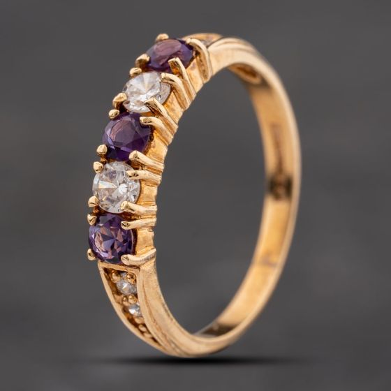 Second Hand 9ct Yellow Gold Amethyst & Cubic Zirconia Half Eternity Ring 41104195