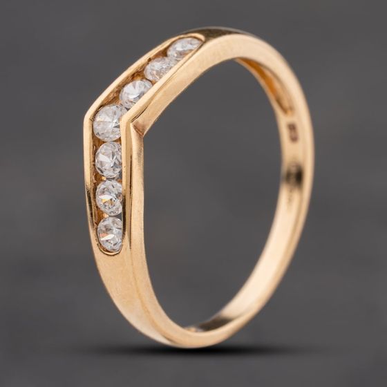 Second Hand 9ct Yellow Gold Cubic Zirconia Channel Set Half Wishbone Ring 41104212