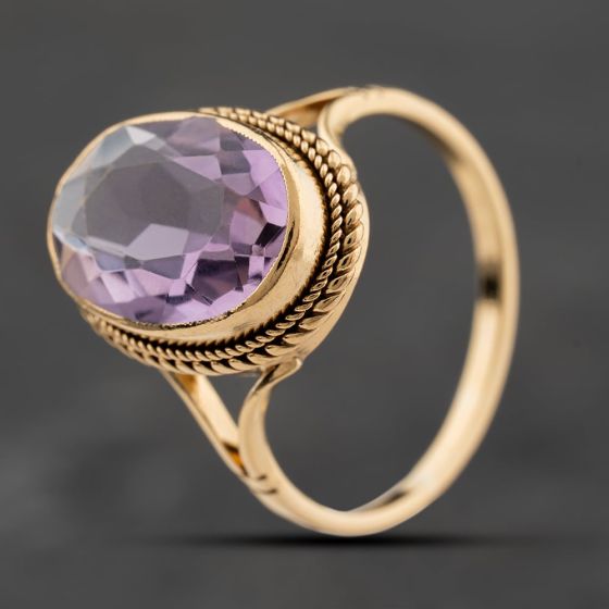 Second Hand 9ct Yellow Gold Amethyst Oval Dress Ring 41104221