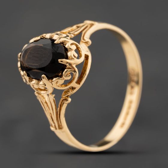 Second Hand 9ct Yellow Gold Smoky Quartz Quartz Oval Dress Ring 41104230