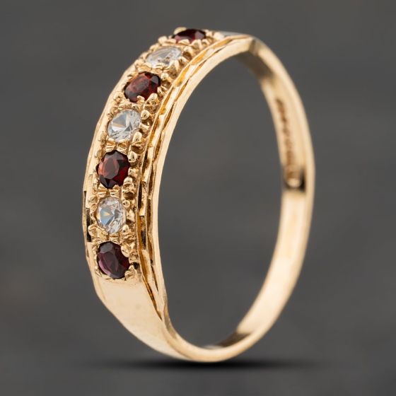 Second Hand 9ct Yellow Gold Garnet & Cubic Zirconia Half Eternity Ring 41104232