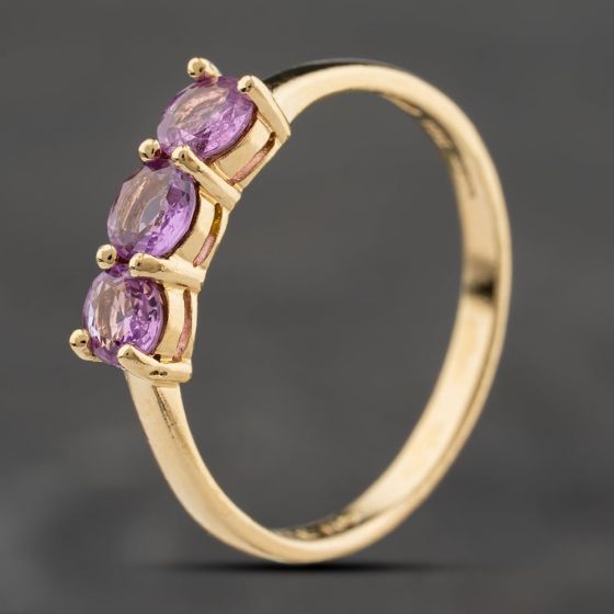 Second Hand 9ct Yellow Gold Amethyst Three Stone Ring 41104247