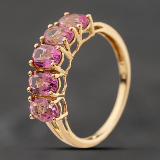 Second Hand 9ct Yellow Gold Colour Treated Pink Topaz Five Stone Ring 41104255