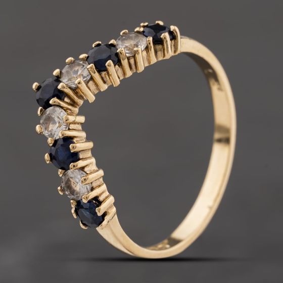 Second Hand 9ct Yellow Gold Sapphire & Cubic Zirconia Wishbone Ring 41104290