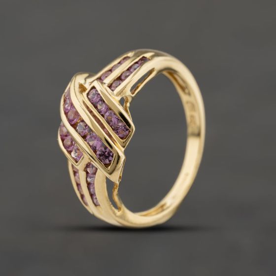 Second Hand 9ct Yellow Gold Pink Sapphire Knot Cluster Ring 41104338