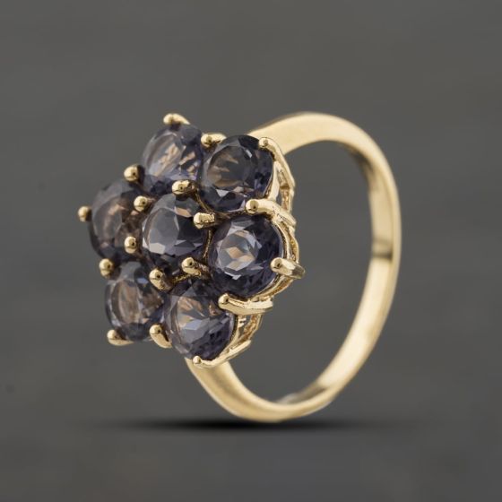 Second Hand 9ct Yellow Gold Amethyst Flower Cluster Ring 41104349