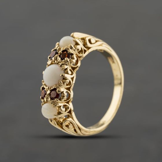 Second Hand 9ct Yellow Gold Opal & Garnet Dress Ring 41104354