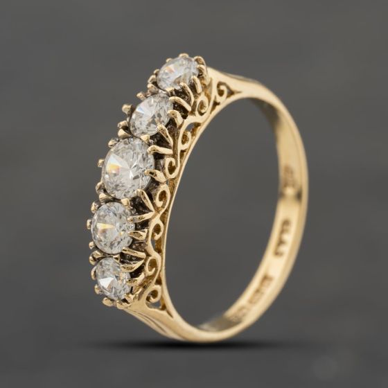Second Hand 9ct Yellow Gold Cubic Zirconia Five Stone Ring 41104359