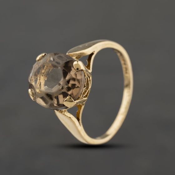 Second Hand 9ct Yellow Gold Smoky Quartz Oval Dress Ring 41104363