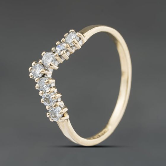 Second Hand 9ct Yellow Gold Cubic Zirconia Wishbone Ring 41104389