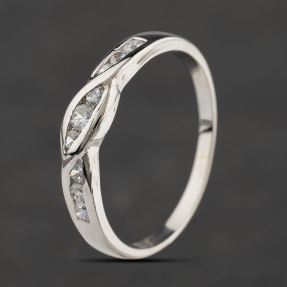Second Hand 9ct White Gold Cubic Zirconia Crossover Half Eternity Ring 41104390