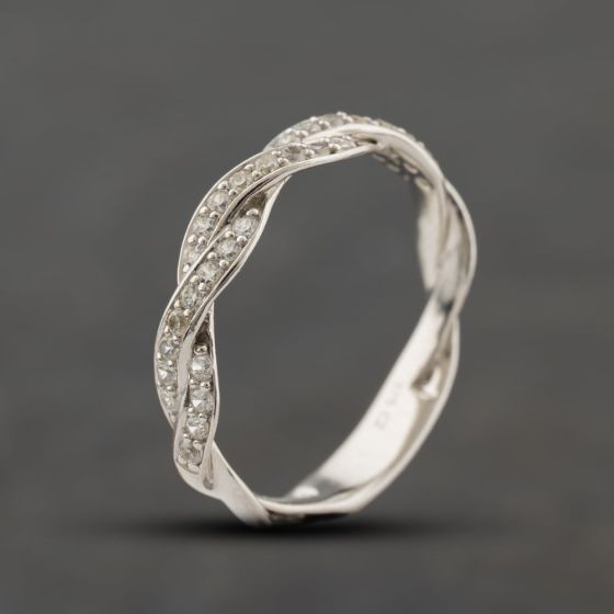 Second Hand White Gold Cubic Zirconia Twist Band Ring 41104399
