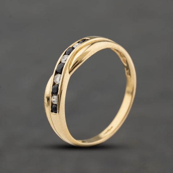 Second Hand 9ct Yellow Gold Sapphire & Cubic Zirconia Crossover Half Eternity Ring 41104400