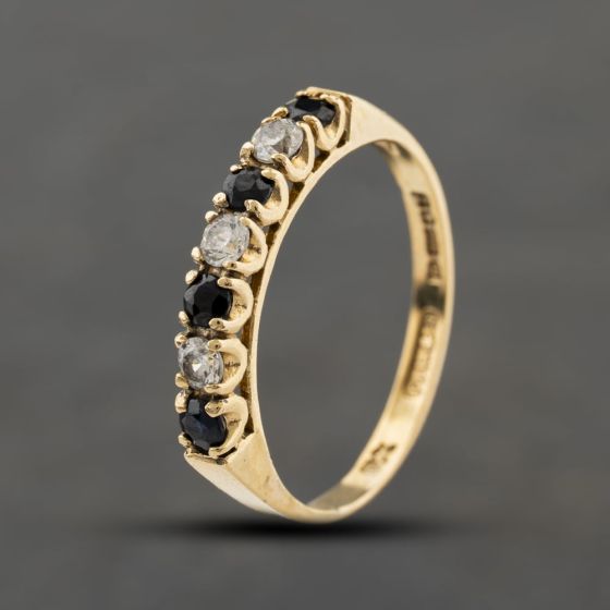 Second Hand 9ct Yellow Gold Sapphire & Cubic Zirconia Half Eternity Ring 41104434