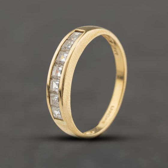 Second Hand 9ct Yellow Gold Cubic Zirconia Square Cut Half Eternity Ring 41104435