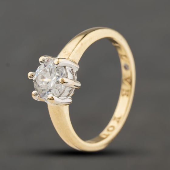 Second Hand 9ct Yellow Gold Cubic Zirconia Single Stone Dress Ring 41104466