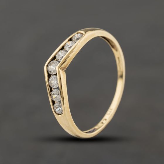 Second Hand 9ct Yellow Gold Cubic Zirconia Channel Set Half Wishbone Ring 41104475