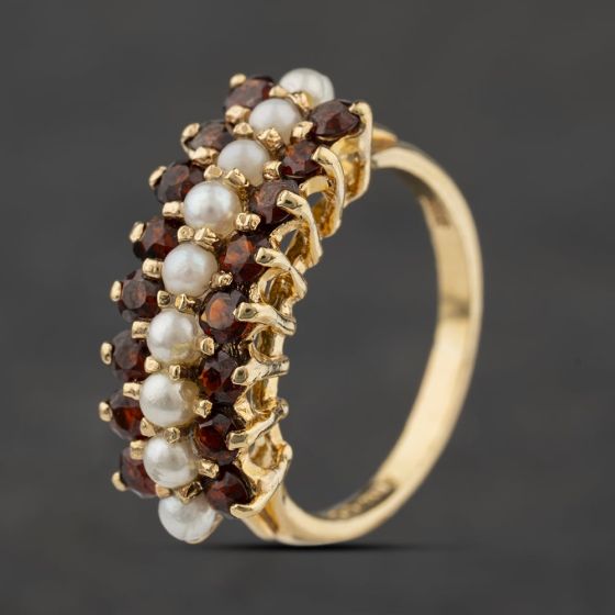 Second Hand 9ct Yellow Gold Cultured Pearl Three Row Dress Ring 41104502